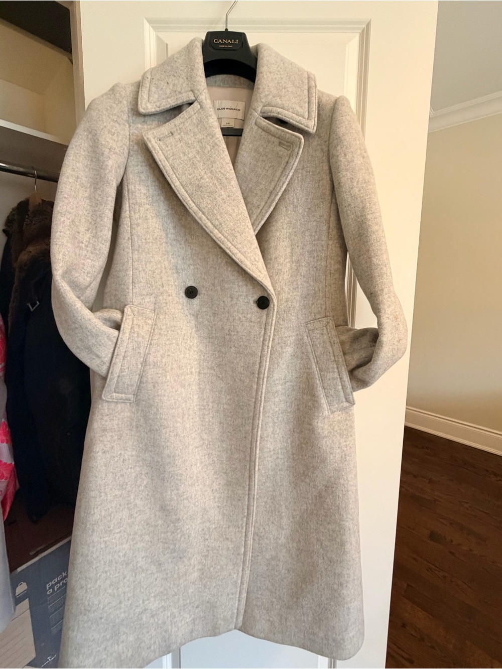 Club Monaco Light Gray Double-Breasted Wool Trench Coat
